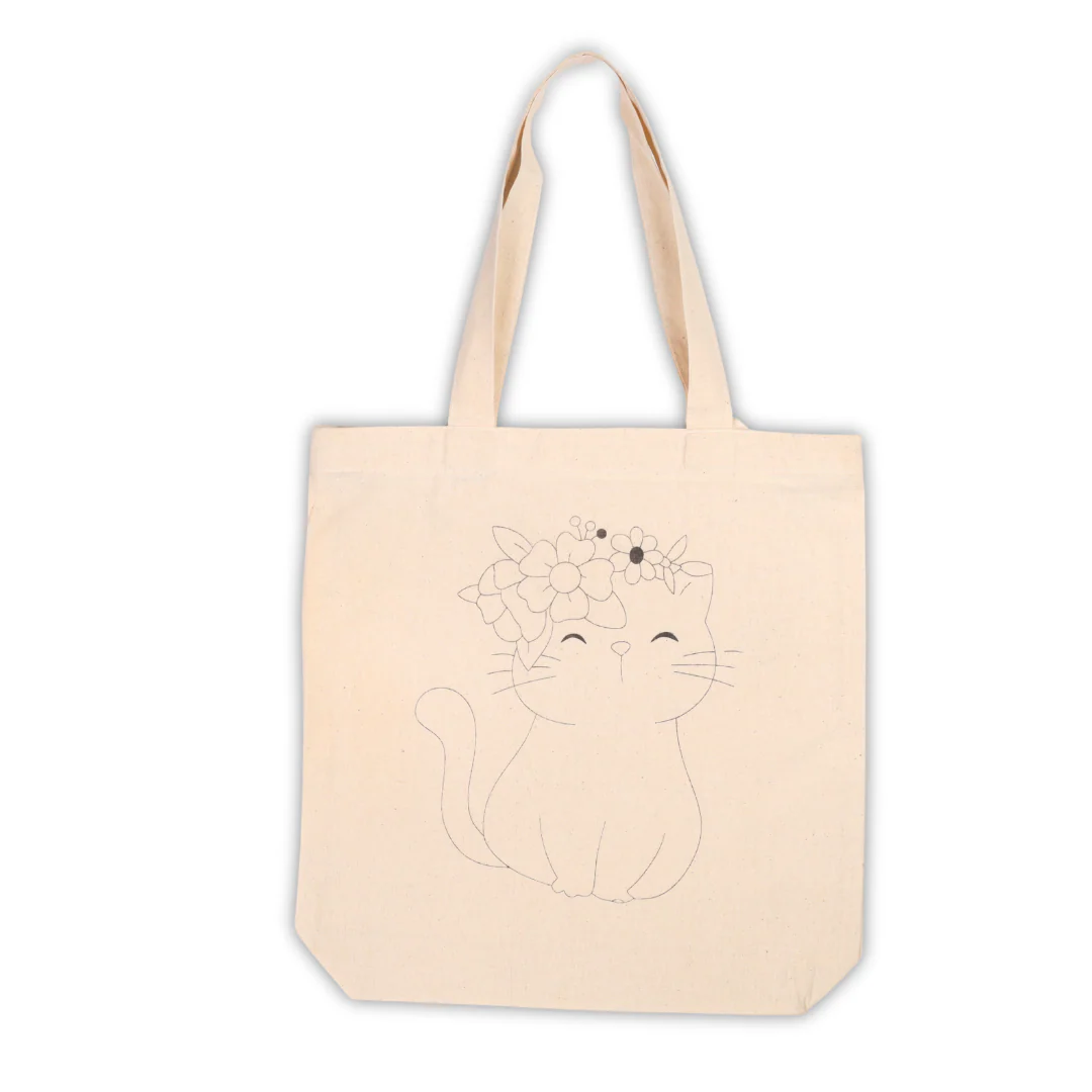 DIY canvas tote bag with cat print